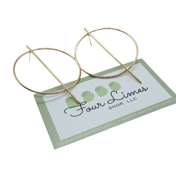 Macy's Sohi Women's Sleek Drop Earrings Gold Circle Bar Earrings - Picture 4 of 5